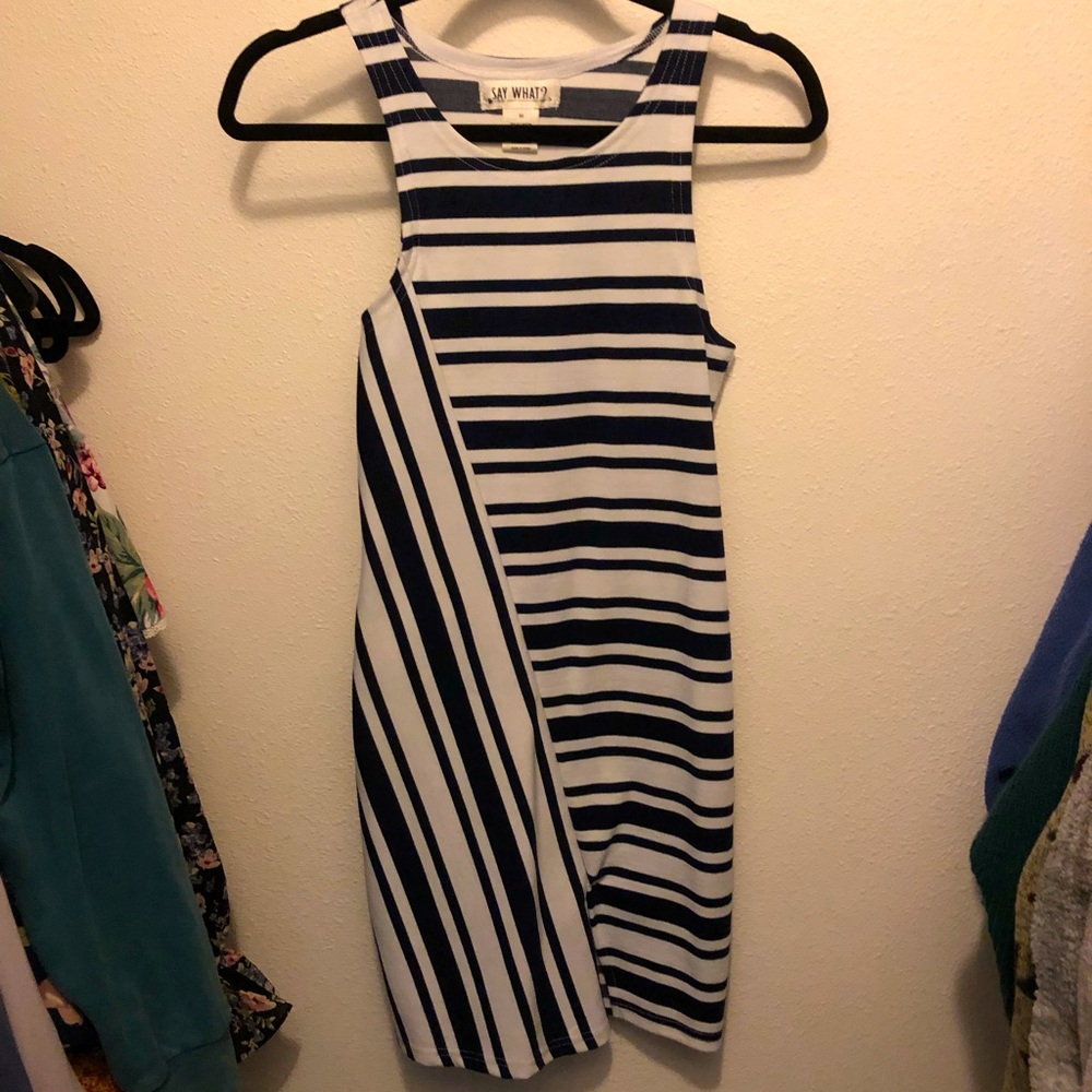 Navy and white striped mini dress